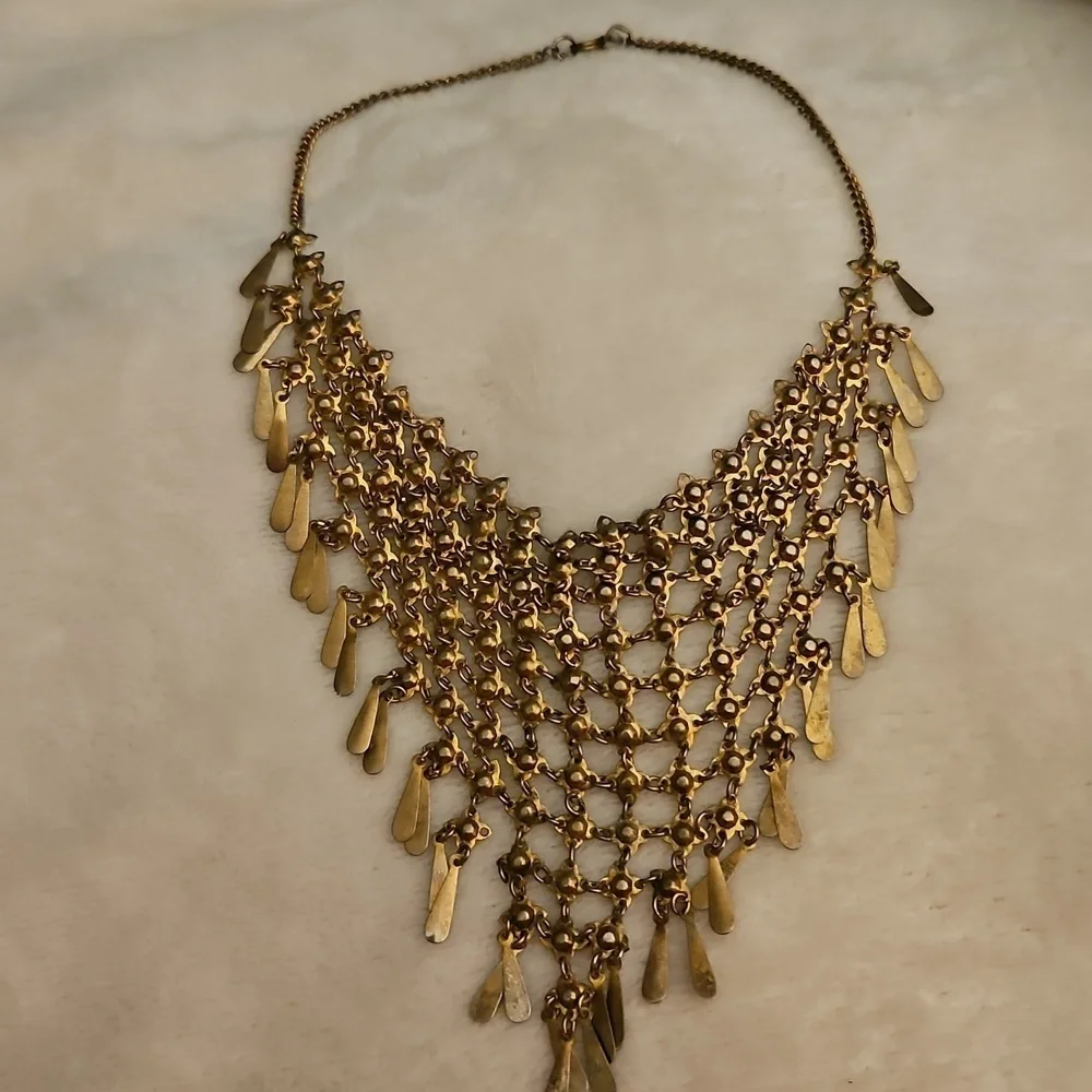 Antique Chainmaille V-Shape Fringe Bib Festival Necklace